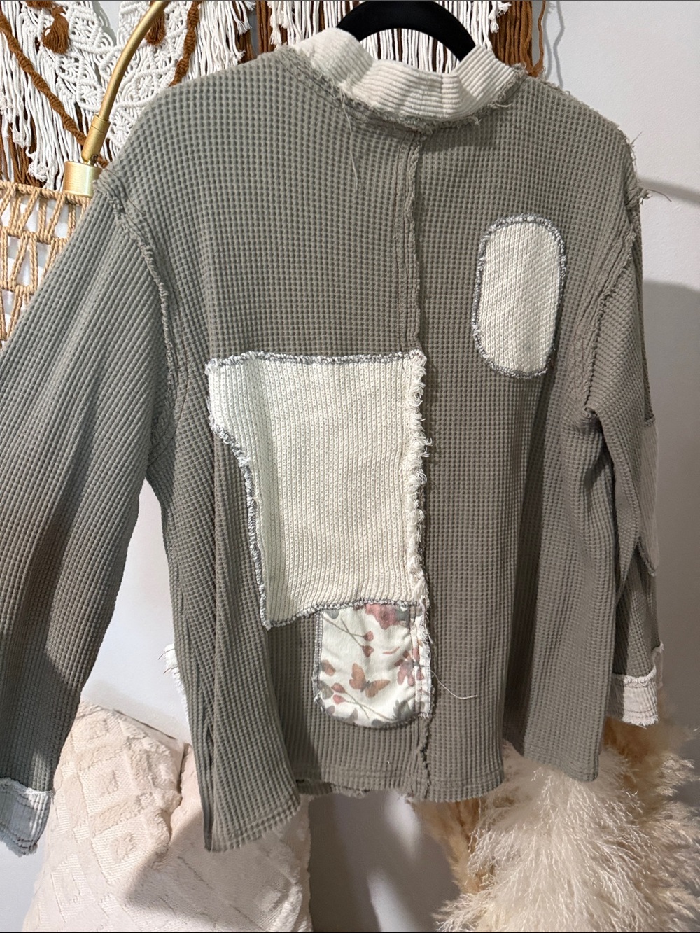 POL Olive & Cream Waffle-Knit Tie-Front Cardigan - Picture 6 of 6